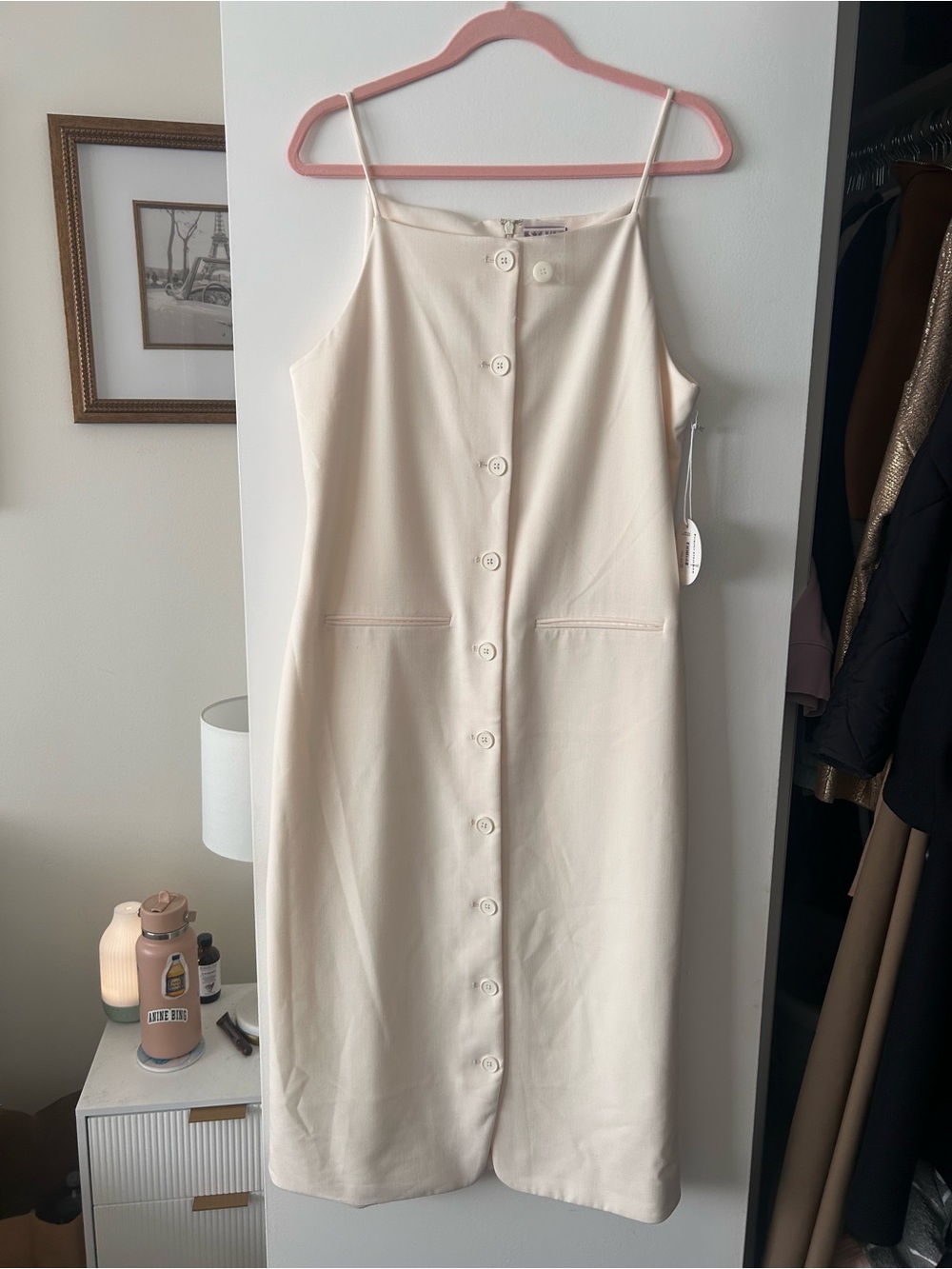 STAUD Cream Button-Front Midi Dress
